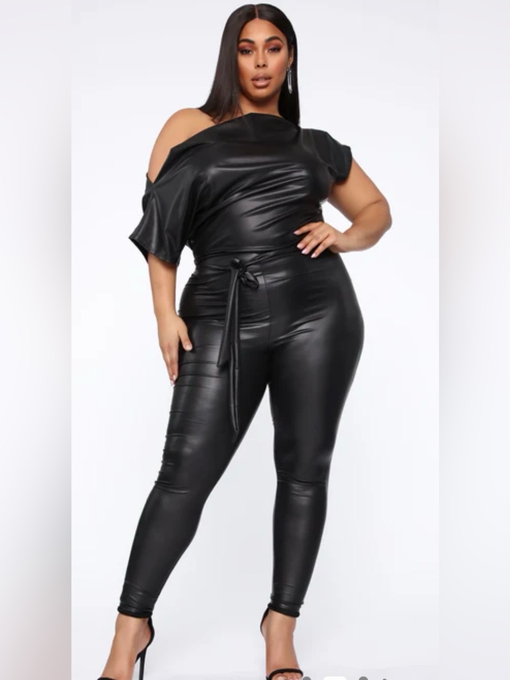 BRAND NEW Fashion Nova Want You Back Size XL Faux Leather One-Shoulder Jumpsuit